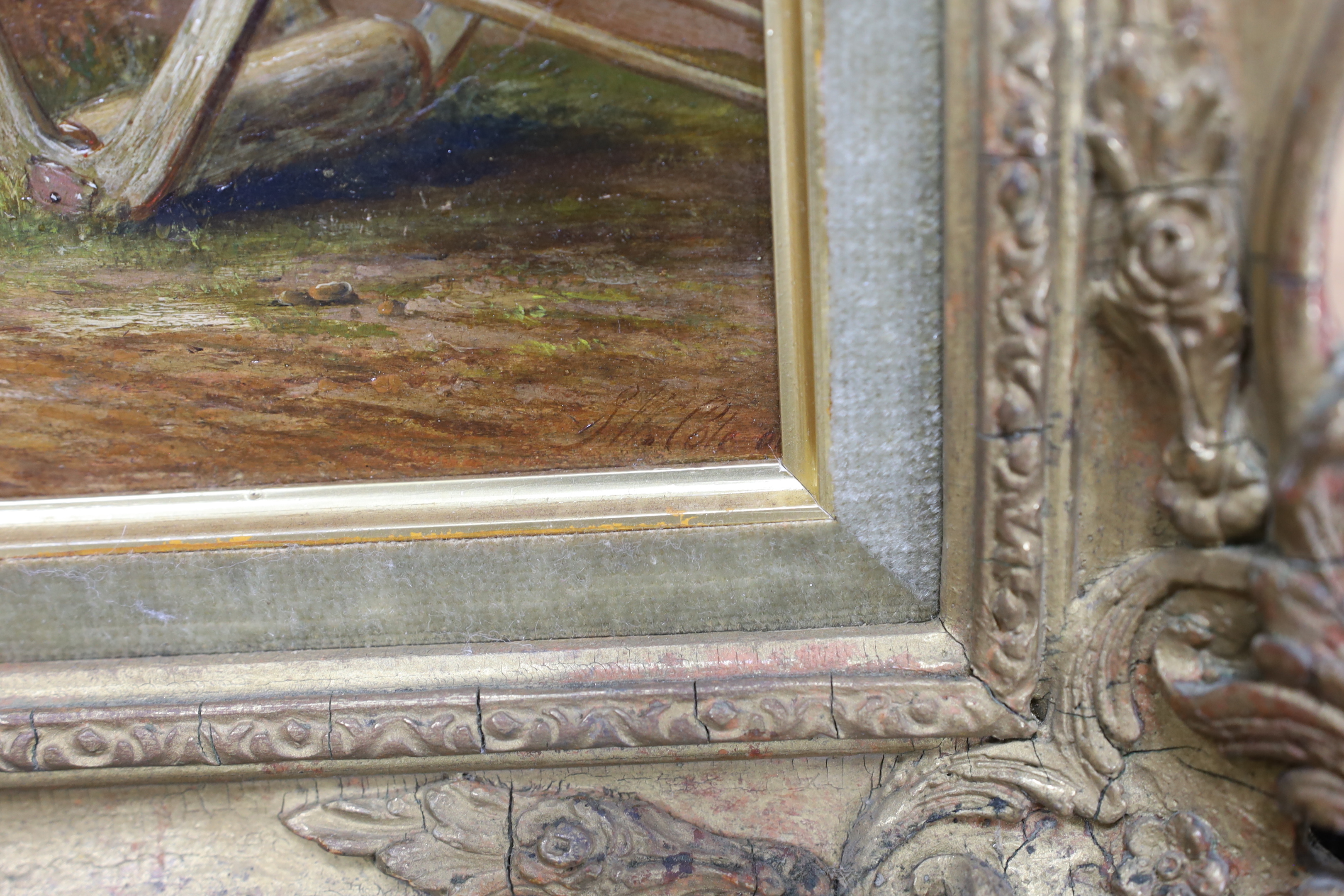 James William Cole (act. 1830–1882), oil on board, ‘Noon Day Rest’, signed and dated 1860, applied plaque to the frame, 20 x 32cm